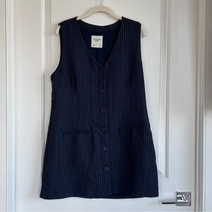 Abercrombie & Fitch Navy Pinstripe Sleeveless Button Front Dress